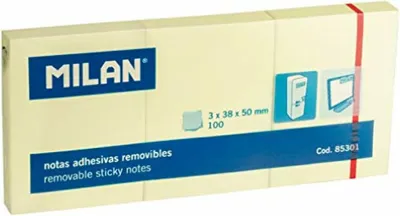Productafbeelding van Milan 3-in-1 plaknotities, geel, 10 stuks, 38 x 50 mm