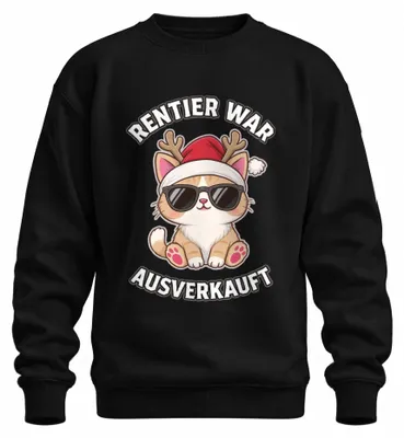 Imagen del producto de Camiseta de cuello redondo o sudadera con estampado de un reno con gafas de sol y cuernos, diseño divertido, uni, color negro, talla S