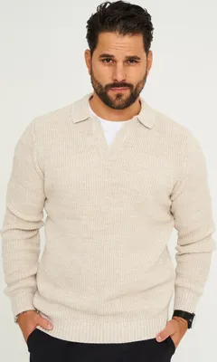 Produktbild von CARISMA Herren Strickpullover CRALYTUS Herren Grobstrick Pulli mit Polo-Kragen Winterpullover