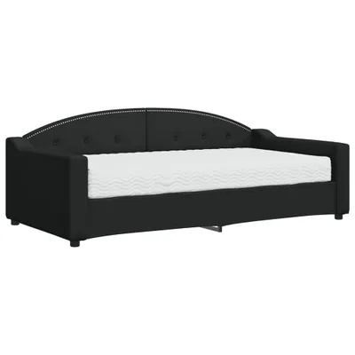 Image de vidaXL Lit de jour avec matelas noir 90x190 cm Tissu