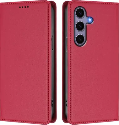 Produktbild von Handyhülle für Samsung Galaxy S25 / S24, Kunstleder Klapphülle Stoßfeste Magnetische Hülle mit Ständer Rot