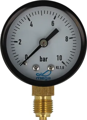 Produktbild von MEGA Druckmanometer 0 - 10 bar - 1/4 Zoll Anschluss nach unten Radial Ø 50 mm