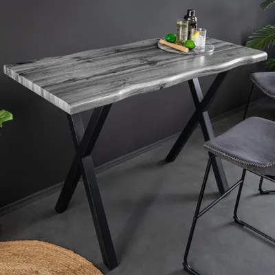 Produktbild von riess-ambiente Industrial Bartisch WILD 120cm grau Wildeichen-Design schwarz Metall X-Gestell Tresentisch Thekentisch