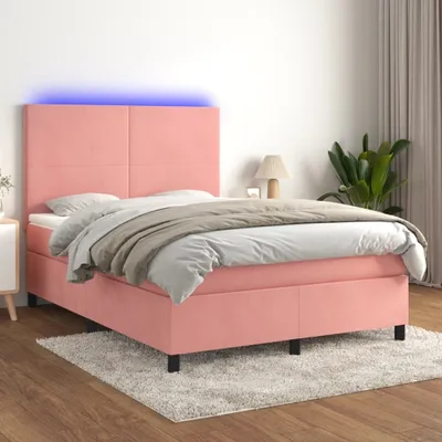 Produktbild von Boxspringbett mit Matratze & LED Rosa 140x200 cm Samt