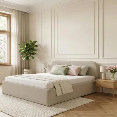 Produktbild von Polsterbett BELMI 180x200 cm mit Bettkasten und Holzrahmen - QUELLE 05 Beige