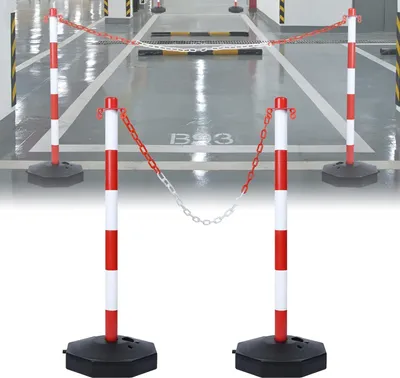 Produktbild von ACXIN Absperrpfosten mit Kette, 82 x 28 x 28 cm Kettenpfosten aus Kunststoff, Garage, Rot-weiß (2er Pack)