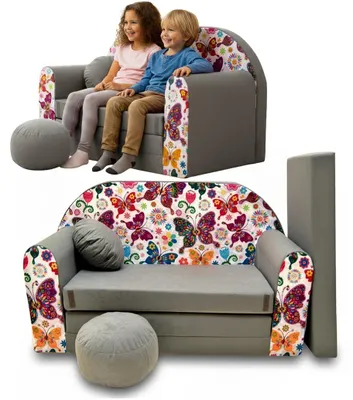 Produktbild von TUPPI Kindersofa Kinder Couch mit Schlaffunktion ausklappbar, 168x98cm, Set mit Kissen und Fußstütze, Spielsofa, Bettfunktion - Mädchen Jungen, Sitzsack Minisofa Schlafsofa Kinderzimmer