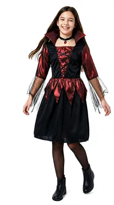 Obrázek produktu pro Halloweenský saténový kostým upíra pro dívky L 10-12 let (130-140 cm)