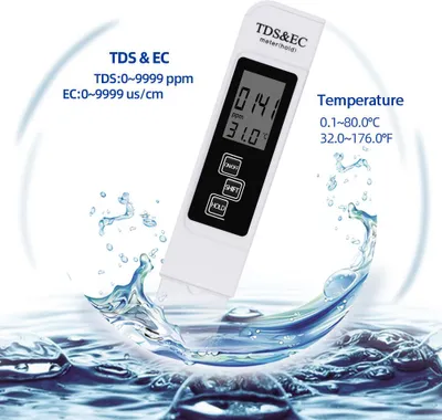 Obrázok produktu pre 3 v 1 tester kvality vody, digitálny merací prístroj-analyzátor, detektor, TDS/EC/teplota, 5 minút, automatické vypnutie, uzamknutie čítania, prenosný