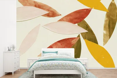 Produktbild von MuchoWow® Fototapete für Wohnzimmer oder Schlafzimmer Wandtapete Vinyl Motivtapete Blätter - Pflanzen - Farben - Pastell - 600x400 cm - Vinyltapeten