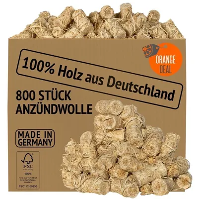 Produktbild von 800 Stück Premium Anzünder (Grill-, Kamin-, Ofenanzünder) aus nachhaltiger Holzwolle und Wachs, KI-generiertes Bild