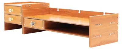 Produktbild von Monitorständer - Bildschirmerhöhung - 3 abschließbare Schubladen - Holz Schreibtisch Organizer - Rechteckig - Holzoptik