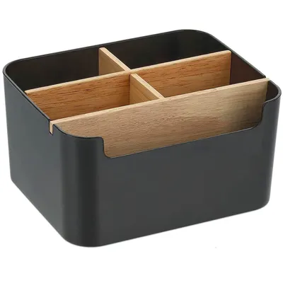 Produktbild von Schreibtisch Organizer, 5 Fächer Bambus Büro Organizer mit Stifthalter, Aufbewahrungsbox Desk Organizer für Stifte, Kosmetika, Haftnotizen (Schwarz)