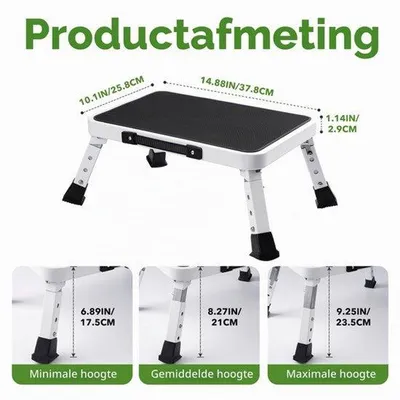 Productafbeelding van Trapkruk In Hoogte Verstelbaar - Inklapbaar Metaal - 51 x 26 x 18 cm - Keuken Opstapje - Volwassenen Gebruik