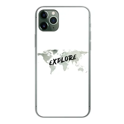 Produktbild von MuchoWow® Handyhülle Schutzhülle Hülle für iPhone 11 Pro Max Weltkarte - Grau - Zitat Silikon Softcase Handy Hülle - Schutz