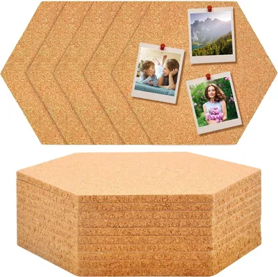 Produktbild von 10 Stück Pinnwand, Kork, sechseckige Korkplatte, selbstklebend, Korkwand, Pinnwand, Korktafel, Korkplatten, Korktafel, zum Aufhängen von Fotos, Raumdekoration