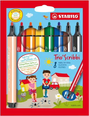 Produktbild von Gefederter Dreikant-Filzstift - STABILO Trio Scribbi - 8er Pack - mit 8 verschiedenen Farben