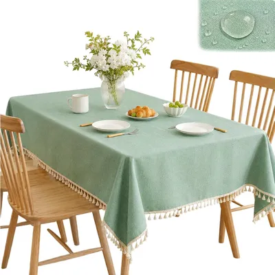 Imagen del producto de Mantel para mesa, lavable, resistente a la intemperie, de 140 x 180 cm, con flecos, apto para interiores y exteriores