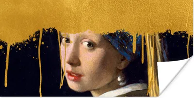 Produktbild von MuchoWow® Poster Mädchen mit einem Perlenohrring - Gold - Vermeer 160x80 cm - Foto Poster