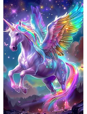 Image de Kit de peinture diamant "Magnifique cheval aux ailes arc-en-ciel", dimensions 30x40 cm, pour adultes