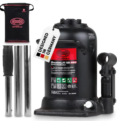 Produktbild von HEYNER® Stempelwagenheber Hydraulisch 10t Wagenheber Doppelhub-Unterstellheber I Hubhöhe 210-442mm I Doppelter Hubkolben I inkl. Tasche für SUV/LKW Hydraulikzylinder