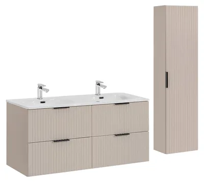 Produktbild von Doppelwaschtisch und Hängesäule 120.4cm Adriel mit 4 Schubladen, Kaschmir