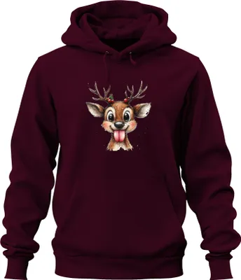 Produktbild von Rentier mit herausgestreckter Zunge Weihnachten Niedlich Geschenk Uni Hoodie Kapuzenpullover, Burgundy, XXL