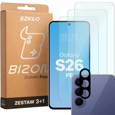 Produktbild von Gehärtetes Glas - 3 Stück + Kameraschutz für Galaxy S26 FE, Bizon Glass Clear Pack