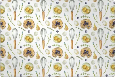 Produktbild von Küchenmatte 140x210 cm Vinylmatte Bodenmatte Dekoration - Birnen Pfannkuchen Eier Beeren