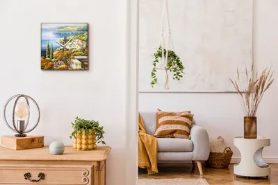 Produktbild von Coloray Hodiny Unikátní 30x30 cm  Tiché hodiny Pro obývací pokoj a kuchyň Nástěnné hodiny Plátno Bílé ručičky hodin - Květiny pobřežních vesnic