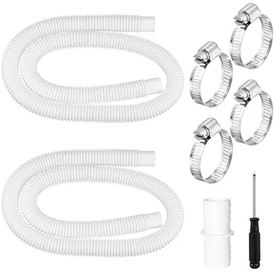 Productafbeelding van 2 stuks zwembadslang 32 mm, 150 cm met 4 beveiligingsclips en 1 slangverbinder, slang voor zwembadpomp