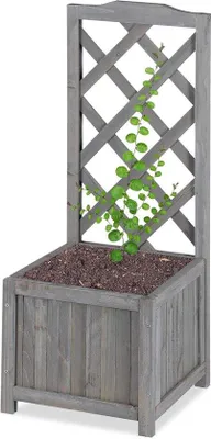 Image de Structure d'escalade avec bac à fleurs en bois résistant aux intempéries, gris, 20 l, pour balcon