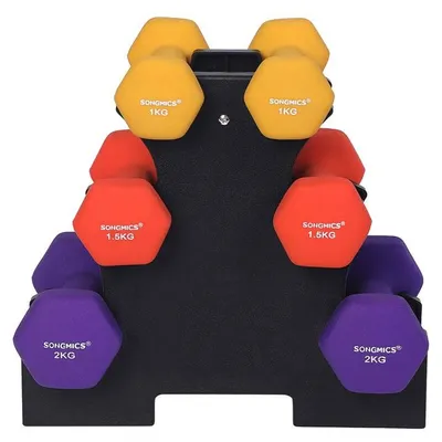 Produktbild von Hantel-Set – verstellbare Vinyl-Hanteln – Fitness für zu Hause – Sechseck – Gelb/Orange/Lila