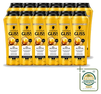 Productafbeelding van 12 x Schwarzkopf Gliss Oil Nutritieve Shampoo voor droog haar - 250 ml - Voordeelverpakking - 12 stuks