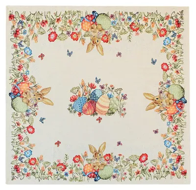 Produktbild von Tischdecke CLEA Osterhasen & Blumen Gobelin Polyester 85 x 85 cm