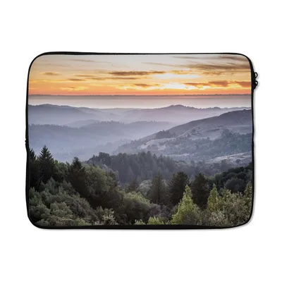 Produktbild von MuchoWow® Laptop Hülle 17 Zoll Laptoptasche Berge - Sonne - Wald - Landschaft - Zipper - Schutzabdeckung