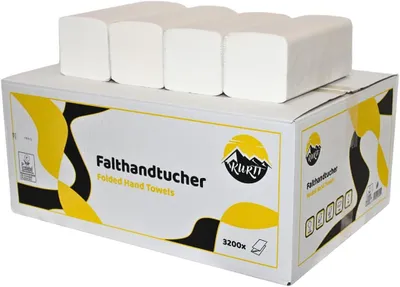 Produktbild von KURTT Papierhandtücher für Spender (zellulose tücher) | 2-lagig, 24 x 21 cm | 3.200 Blatt | ZZ/V-Falz geeignet für Handtuchspender in Toiletten, Büros