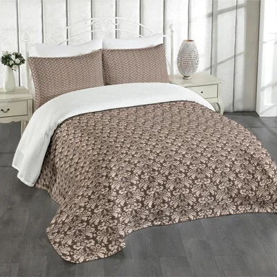 Immagine prodotto di Set copriletto damascato ABAKUHAUS, motivo floreale barocco Rinascimento Rococò Foglie fiorite Design vittoriano, 220 x 220 cm, rosa pallido marrone