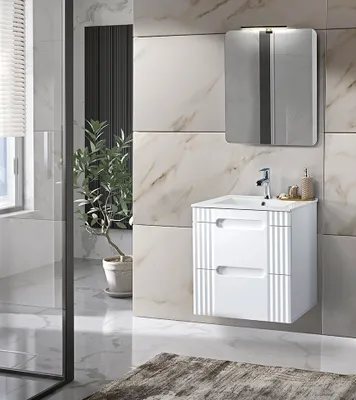Produktbild von Design Badmöbel Set mit Waschbecken FIJI 60 cm MDF SOFT-CLOSE Waschtisch Spiegel