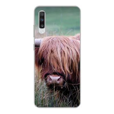 Produktbild von MuchoWow® Handyhülle Schutzhülle Hülle für Samsung Galaxy A70 Schottischer Highlander - Hörner - Gras Silikon Softcase Handy Hülle - Schutzhaube