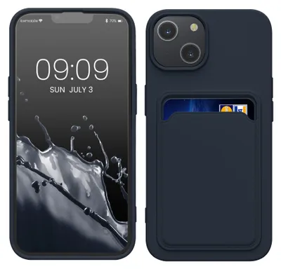 Produktbild von kwmobile Handyhülle für Apple iPhone 14 Hülle mit Kartenfach - TPU Case - Kabelloses Laden - Schutzhülle Cover in Dunkelblau