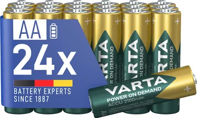 Produktbild von VARTA Batterien AA, wiederaufladbar, 24 Stück, Akku, Power on Demand, 2100 mAh Ni-MH, vorgeladen, sofort einsatzbereit [Exklusiv bei Amazon] – AA, 2100 mAh