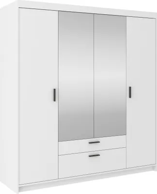 Produktbild von Tkmoebel 4-türiger  Kleiderschrank +  Spiegel LENA 4D laminierte Platte Breite 176cm ,Weiß