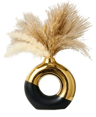 Obrázek produktu pro Keramická váza v severském stylu, moderní glamour, bílá a zlatá, 25,5 cm