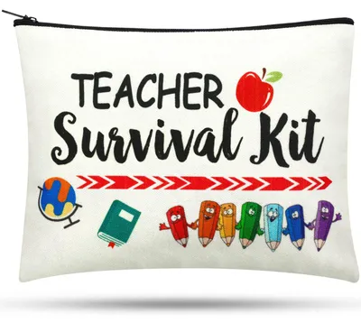 Productafbeelding van Make-up tas voor leraren - Canvas toilettas met rits, 24 x 18 cm