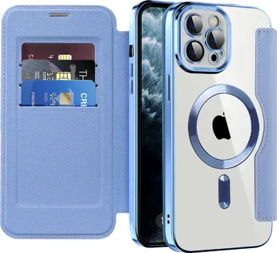 Produktbild von Klapphülle für iPhone 11 Pro Max Kompatibel mit Magsafe, Klar Überzug Kartenhalter Ledertasche mit Kameraschutz Hellblau