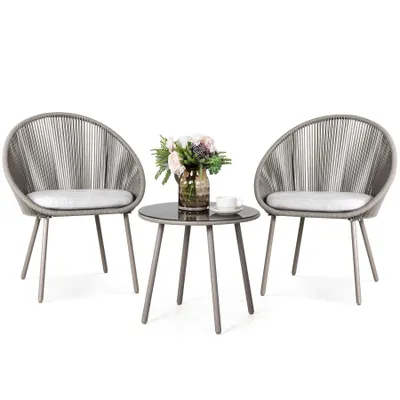 Produktbild von Avestar 3tlg Bistro-Set Seilflechtstühle mit Kissen Außenbereich