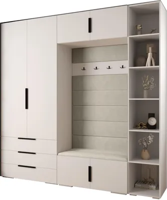 Produktbild von MEBLE KRYSPOL Inova 1 Möbelset Garderobe, 236,7x240x47cm - Weiß, Manila 02, Schwarz