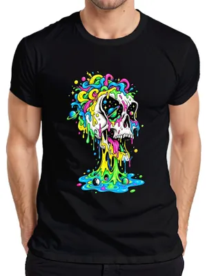 Produktbild von Psychedelischer Totenkopf Bunt Schmelzend Space Galaxie Skull Herren T-Shirt, Schwarz, M