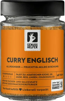 Produktbild von Curry Englisch, mild, aromatisches Currypulver zum Kochen herzhafter Gerichte, 85g im Glas